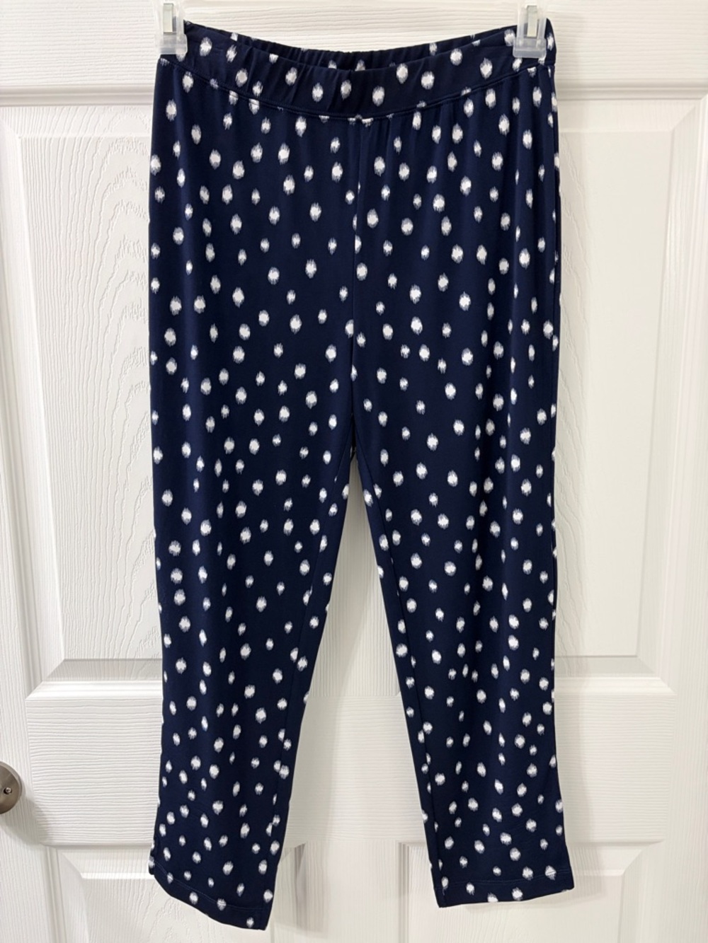 Susan Graver Navy and White Cropped Polka Dot Ponte Pants